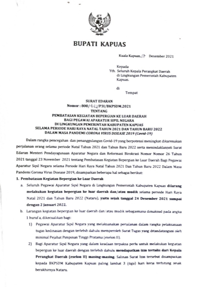 ASN Kapuas Dibatasi Keluar Daerah 1 IMG 20211217 WA0040